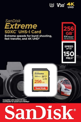 Sandisk Extreme SDSDXV5-256G-GNCIN 256 GB SDXC Class 10 UHS-I Hafıza Kartı