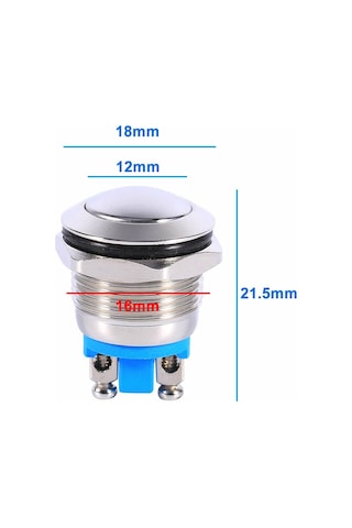 16mm Metal Panel Montaj Yuvarlak Kafa Push Buton NO DC 6A 12V AC 3A 250V IP67 Su Geçirmez Düğme