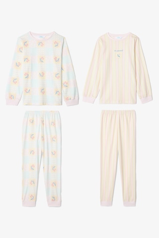 Penti Optik Beyaz Kız Çocuk Çıtır Çiçek Desenli Uzun Kollu Pamuklu 2'li Pijama Takımı