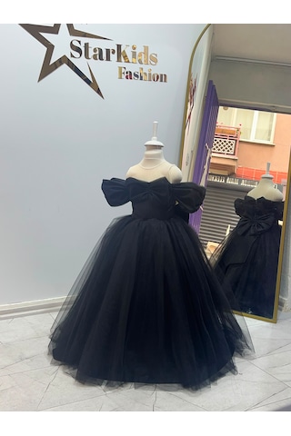 Star Kids Fashion Kız Çocuk Siyah Prenses Elbise , Kız Çocuk Abiye Elbise