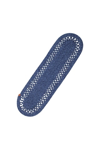 Jutty Hasır Görünümlü Jüt Dokuma Oval Lacivert Örgü Dekoratif Runner 25x90 Mutfak Salon Masa Örtüsü Lacivert