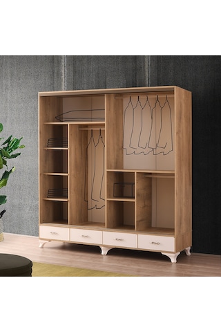 Beenal Mars Sürgülü Kapaklı Şifonyerli Gardırop 200 CM