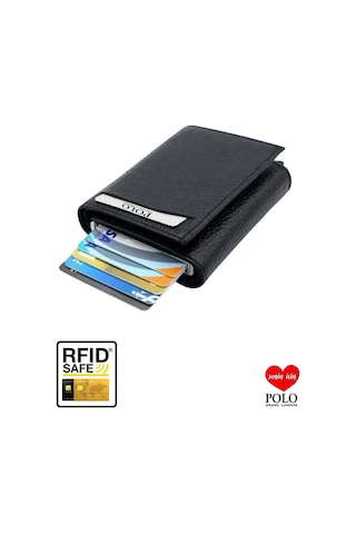 Orijinal Otomatik Mekanizmalı Kutulu Rfid Korumalı Hırsızlık Engelleyici Para & Kartlıklı Cüzdan siyah