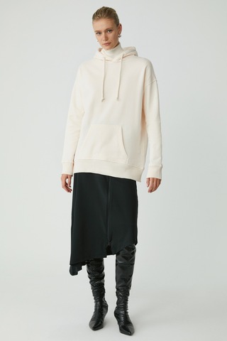ETHIQUET CARLY Kadın Içi Polarlı Yumuşacık Kapüşonlu Kanguru Cepli Oversize Fit Ekru Sweatshirt