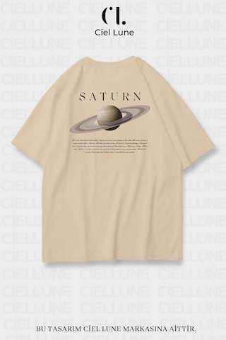 Nevermind Unisex Kadın Erkek Saturn Baskılı Özel Tasarım Oversize Bej