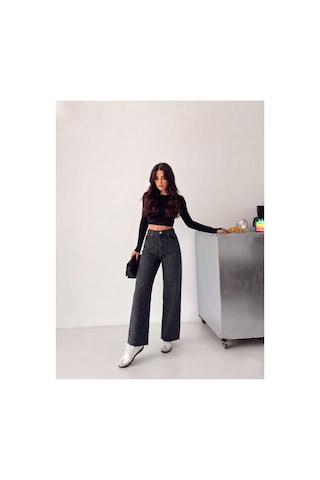 Kene Jeans Kahve Tint Paça Kesik Ön Arka Taşlı Bol Paça Kot/denim Pantolon Kahverengi