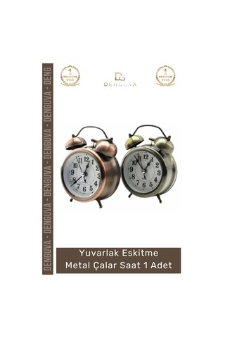 Saat Nostaljik Retro Dekoratif Vintage Masa Saati Sessiz Yuvarlak Eskitme Metal Çalar Saat Çok Renkli