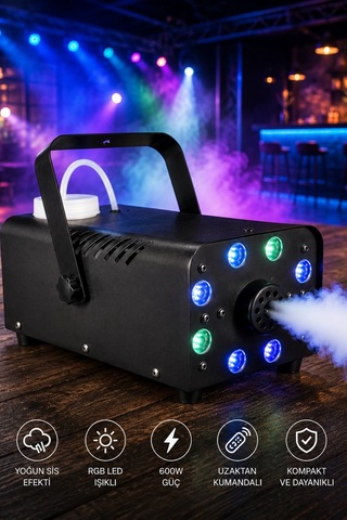 Hepu Fm03 Led Sis Makinası 600w Rgb Led Işıklı Uzaktan Kumandalı Sahne Efekt Cihazı