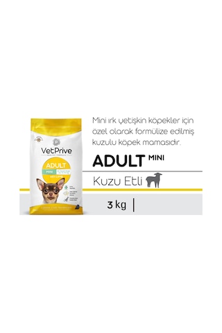 Vet Prive Mini Ve Küçük Irk Yetişkin Köpek Maması Kuzu Etli 3 KG