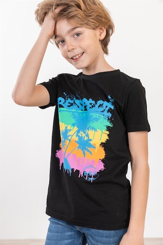 Brz Kıds Brz Kids Palmiye Baskılı Unisex Çocuk Kısa Kollu T-shirt-siyah Siyah