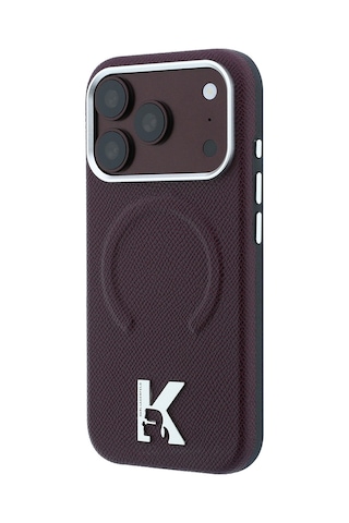 Apple iPhone Uyumlu 18 Pro Kılıf Karl Lagerfeld Lisanslı M-safeli Khead Metal Logolu Pu Grained Deri Kapak Bordo