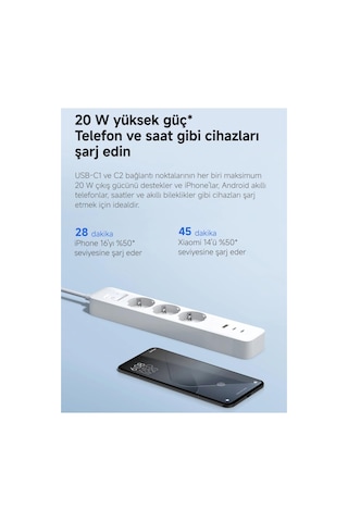 Xiaomi 20w Power Strip 3 Lü Priz - 2 Usb-c + 1 Usb-a Hızlı Şarj Xiaomi Türkiye Garantili