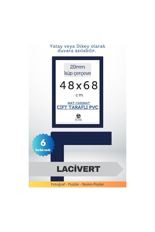 Lacivert-20mm-48x68 Cm Mat Pvc Li Camsız Fotoğraf Puzzle Belge Çerçeve Yatay Dikey Asılabilme 01370403