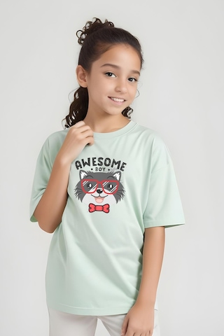 Fyk Kids Kız Çocuk Basic Awesome Boy Baskılı T-shirt Mint Yeşil