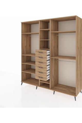 Kronos Dolap 10 Raflı 6 Çekmeceli 3 Askılı 220x59x243 Çam-çam/çam Atlas Çam/atlas Çam