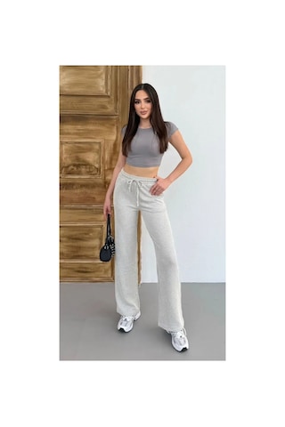 Thiff Gymwear Yandan Cepli Beli Bağcıklı Su Yolu Kadın Çizgili Pantolon Gri