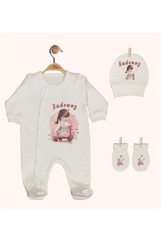 Pia Baby Gl 1940-02 İsme Özel Beşli Tulum Set Krem