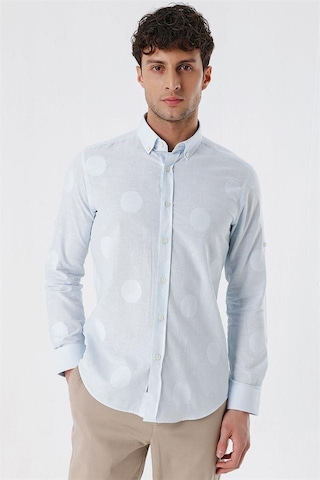 İmza Koyu Mavi Kısalabilir Kollu Desenli Jakarlıcepsiz %100 Pamuk Casual Slim Fit Gömlek 1004230183-koyu Mavi Koyu Mavi