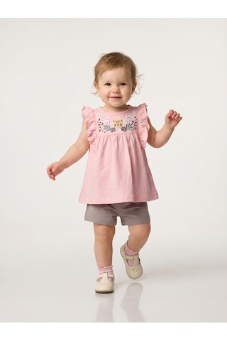 Nazar Baby Kız Bebek Baskılı Şortlu Takım Pembe