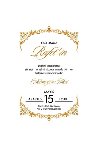 Kişiye Özel Davetiye - Sünnet Davetiye - Sünnet Davetiyesi Zarf