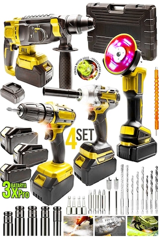 4 Lü Set Şarjlı Matkap Vidalama-kırıcı Delici Hılti-taşlama-somu
