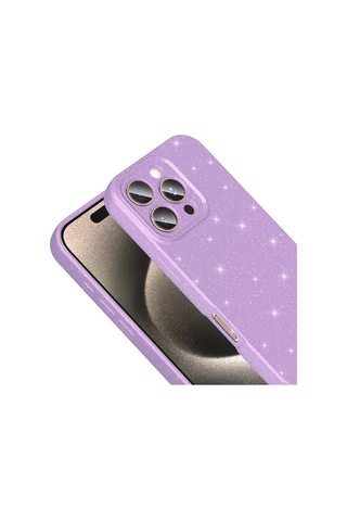 Apple Uyumlu Apple iPhone 16 Pro Kılıf Kamera Korumalı Simli Lüks Koton Kılıf Lila