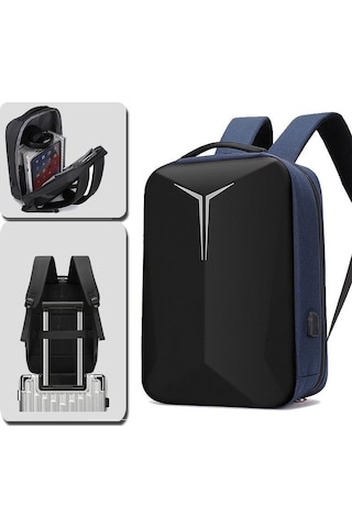Laptop Sırt Çantası Usb Şarj Girişli İş Seyahat Su Geçirmez Notebook Apple Uyumlu iPad Ve Evrak Taşıma Çantası MAVİ