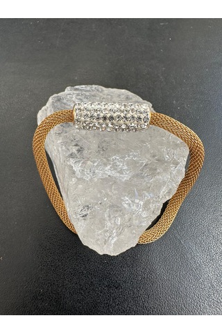 Zirkon Taşlı Mıknatıslı Kadın Çelik Bileklik 18 Cm Gold - Çelik