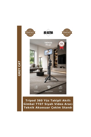 Tripod 360 Yüz Takipli Akıllı Gimbal Tt07 Siyah Video Aracı Teknik Aksesuar Çekim Standı