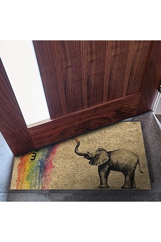 Tasarımlı Dekoratif Kapı Önü Paspas, Dış Mekan/ev İçi/banyo/mutfak/yatak Odası/giriş Paspasları Welcome Fil Çok Renkli