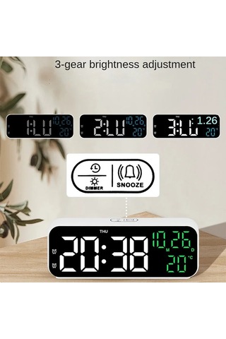 Dijital Çalar Saat Sıcaklığı Ve Tarih Haftası Ekran Gece Modu Tablo Saati Blue