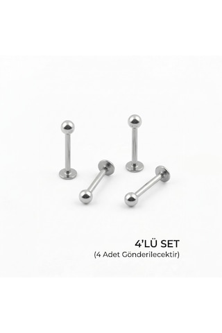4'lü Kararmaz Cerrahi Çelik Top Uçlu Labret Piercing Tragus Helix Dudak Burun Conch Kıkırdak Küpesi Gümüş