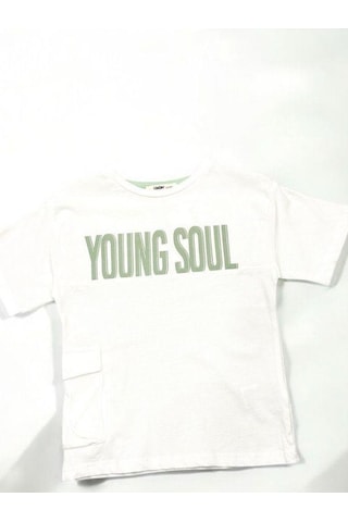Çikoby Erkek Çocuk Pamuklu Young Yazılı Tshirt-14551 Beyaz