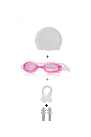 4lü Set Havuz Deniz Yüzücü Gözlüğü Boneli Tıkaçlı Uv Korumalı Set Çok Renkli