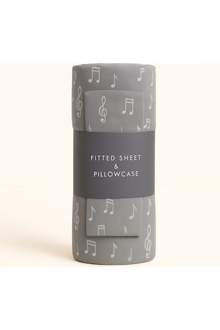 Tek Kişilik Nota Desen Lastikli Çarşaf Ve Yastık Kılıfı Antrasit