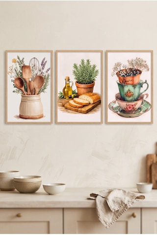 Doğal Ahşap Çerçeveli Vintage Mutfak Temalı Duvar Tablosu 3 Lü Set Botanik Ve Sofra Desenli Modern Dekorasyon Kabartma Görünümlüdür Bej Doğal Ahşap Çerçeveli Vintage Mutfak Temalı Duvar Tablosu 3 Lü Set Botanik Ve Sofra Desenli Modern Dekorasyon Kabartma Görünümlüdür Bej