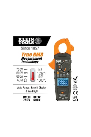 Klein Tools, Cl445 Trms, Ac Akım, Acil Akım, Ac/dc Voltajı, Dc Mikroamper, Direnç, Süreklilik