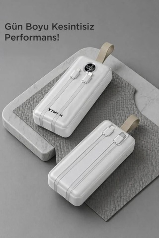 Hızlı Dolum Telefon Pili Enerji Kaynağı Powerbank Dijital Göstergeli Trm1035 Beyaz Çok Renkli