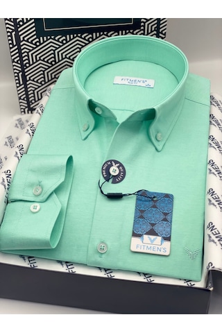Slim Fit Uzun Kol Pamuklu Hediye Kutulu Kolay Ütülenebilir Erkek Gömlek Fs-002225 - Koyu Mint-3377