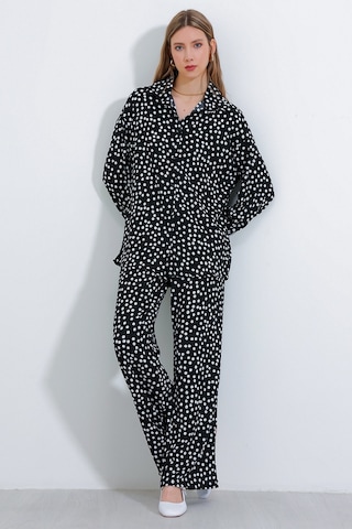 Kadın Puantiyeli Siyah Ekru Örme İkili Takım 5858 5858bgd19-256-14774 001