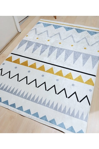 Zig Zag, Makinede Yıkanabilir, İnce, Dokuma Tabanlı, Çocuk Odası Halısı Çok Renkli