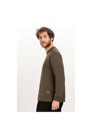 Erkek Bisiklet Yaka Fermuar Detaylı Sweatshirt Haki Haki