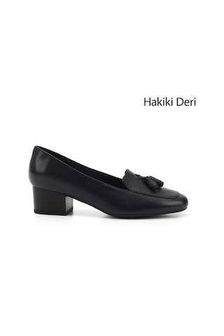 Gönderi(R) Gönderi R Kadın Lacivert Antik Küt Burun Kısa Kalın Topuklu Hakiki Deri Ayakkabı Ddza61313313 Lacivert