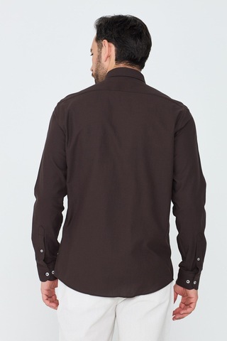 White Stone Kahverengi %100 Pamuk Dynamic Fit Uzun Kollu Gömlek Kahve