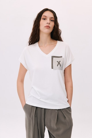 Daido Kadın V Yaka Düşük Kollu Penye T-shirt 6226 Ekru