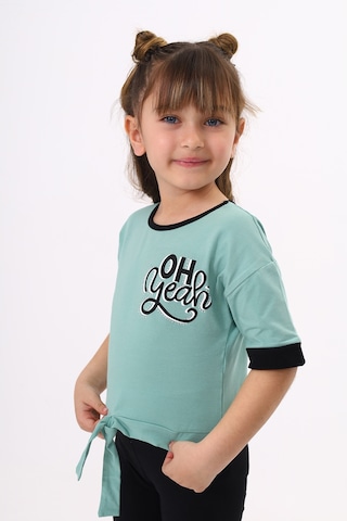 Toontoy Kids Toontoy Kız Çocuk Önü Bağlama Detaylı Baskılı Tişört Yeşil
