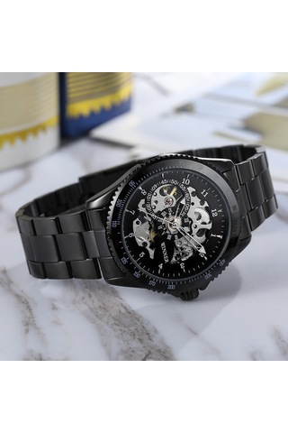 010 Erkek Saati Yarı Otomatik Mekanik Saat Zaman Göstergesi Moda Rahat Paslanmaz Çelik Kayış Erkek Kol Saati Relogio Masculino Diğer