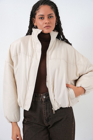 Hiccup Bdart Fermuarlı Yaka Kalın Bomber Kaban Fildişi Doğal