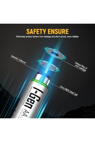 Lexroo G827 8'li Pil Şarj Aleti + 8 Adet Aa 2700 Mah Şarj Edilebilir Aa Şarjlı Kalem Pilli Set 1.2v