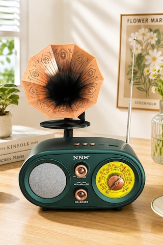 Nns Ns-803bt Yeşil Retro Radyo Bluetooth Hoparlör Usb Tf Kart Şarjlı Nostaljik Radyo